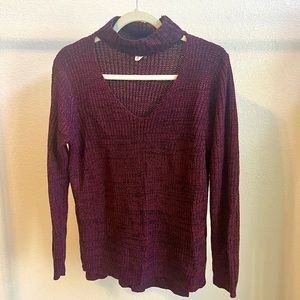 Sauci Sweater with Choker and Deep V-Neck Maroon Burgundy